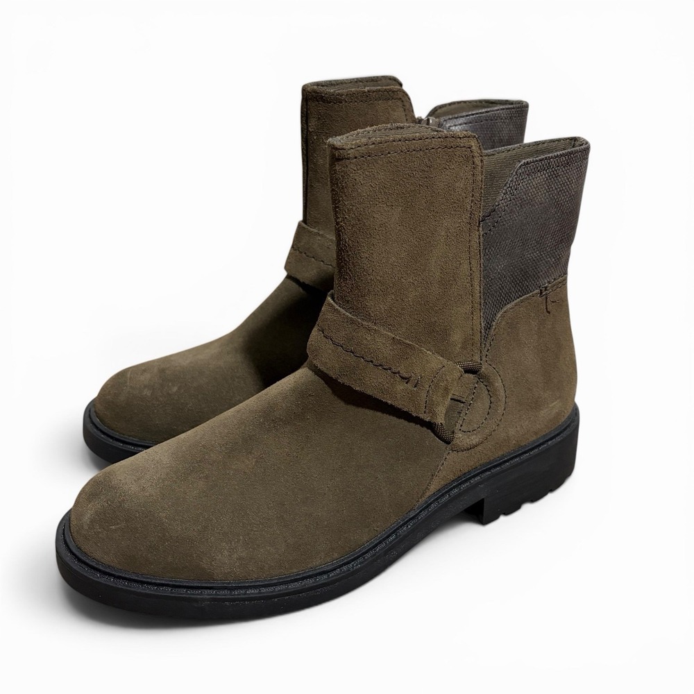 Clarks Opal Rose Ankle Boot Womens 8 Olive Green Suede Leather Side Zip Bootie